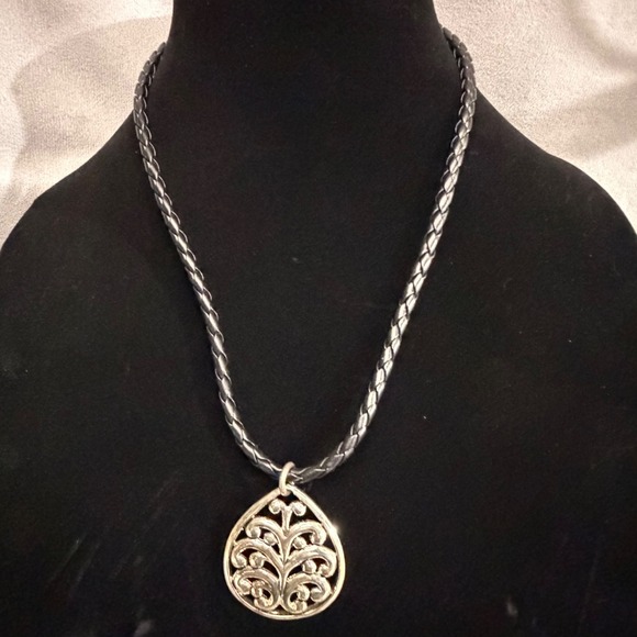 August Max Jewelry - August‎ Max Pendant Necklace Womens OS Black Braided Cord Silver Tone Filigree